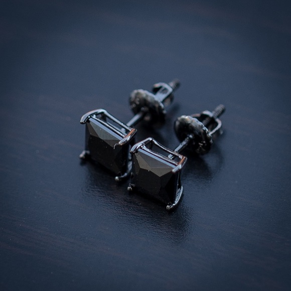 Hip Hop Black Onyx Diamond Stud Earrings - Picture 3 of 4